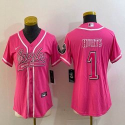 Youth Nike Eagles #1 Jalen Hurts pink baseball jerseys Joint name-BD