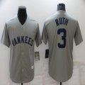 Nike New York Yankees #3 Babe Ruth gray throwback majestic baseball Jersey-BD