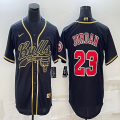 Nike Chicago Bulls #23 Michael Jordan black baseball jerseys Joint name-BD