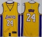 Nike Los Angeles Lakers #24 Kobe Bryant yellow nba jersey signature-HL