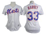 Women New York Mets 33# Matt Harvey white mlb stripe jerseys