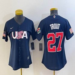 Youth 2023 World Cup #27 Mike Trout blue USA majestic baseball jerseys 04