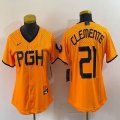 Women Nike Pittsburgh Pirates #21 Roberto Clemente gold majestic baseball jerseys city version-BD