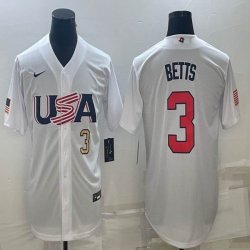 2023 World Cup #3 Mookie Betts white USA majestic baseball jerseys 03