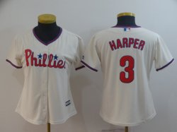 Women Philadelphia Phillies #3 Bryce Harper beige majestic mlb Jersey