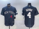 Nike New York Yankees #4 Lou Gehrig dark blue mlb jersey Joint Name