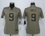 Women Nike New Orleans Saints 9 Brees Villanueva Olive Salute To Service nfl Jersey