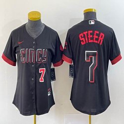 Women Nike Cincinnati Reds #7 Steer black majestic baseball jerseys -BD 02