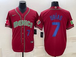 2023 World Cup Mexico #7 Julio Urias red blank majestic baseball jerseys 11