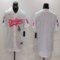 Nike Los Angeles Dodgers white pink baseball jerseys Joint Name 01