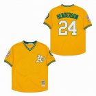 Oakland Athletics #24 Rickey Henderson Yellow throwback majesitc baseball jersey-SG