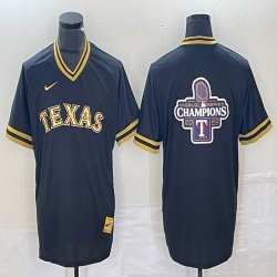 Nike Texas Rangers blank dark blue majestic baseball jerseys Champions patch 01