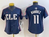 Women Nike Cleveland Indians #11 Jose Ramirez blue majestic baseball jersey-BD