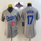 Youth 2024 World Series Champions patch Los Angeles Dodgers #17 Shohei Ohtani Nike gray baseball Jersey -BD 01