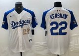 Nike Los Angeles Dodgers #22 Clayton Kershaw white blue fashion majestic baseball Jersey 02