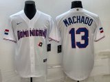 2023 World Cup Dominican Republic's #13 Manny Machado white majestic baseball jerseys 07