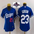 Women 2024 World Series Champions patch Los Angeles Dodgers #23 Kirk Gibson blue majestic baseball jerseys 01