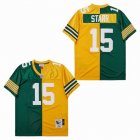 Green Bay Packers #15 Bart Starr green yellow splits Throwback NFL Jersey