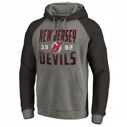 Men\'s New Jersey Devils Fanatics Branded Ash Timeless Collection Antique Stack Big & Tall Tri-Blend Raglan Pullover Hoodie