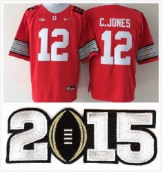 College National Championship Bowl Ohio State Buckeyes #12 C.JONES Red NCAA Jerseys 2015 patch