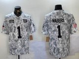 New York Giants 1# Malik Nabers Nike Arctic Camo 2024 Salute to Service Limited Jersey