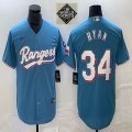 2023 world series Nike Texas Rangers #34 Nolan Ryan skyblue majestic baseball jerseys