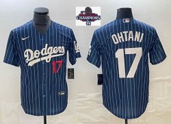 2024 World Series Champions Los Angeles Dodgers #17 Shohei Ohtani Nike blue majestic baseball Jersey Joint name -BD 04