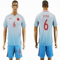 2016 Turkey team POTUK #6 skyblue soccer jersey away