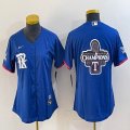 Women Nike Texas Rangers blank blue majestic baseball jerseys Champions patch