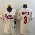 Women Nike Philadelphia Phillies #3 Bryce Harper beige majestic baseball jersey -BD