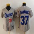 Women Nike Los Angeles Dodgers #37 Enrique Hernandez gray majestic baseball jerseys 01