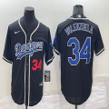 Los Angeles Dodgers 34 Fernando Valenzuela black throwback majestic mlb jersey-BD 01