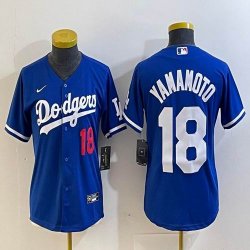 Women Nike Los Angeles Dodgers #18 Yoshinobu Yamamoto blue majestic baseball jerseys 01