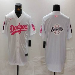 Nike Los Angeles Dodgers white pink baseball jerseys Joint Name 08