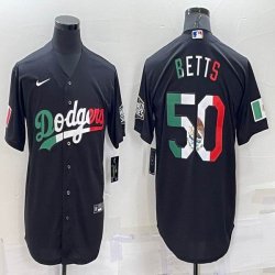 Mexico Dodgers #50 Mookie Betts black majestic baseball Jersey 01