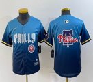 Youth Nike Philadelphia Phillies blank blue majestic baseball jerseys city version 03