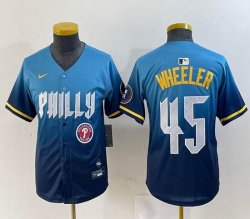 Youth Nike Philadelphia Phillies #45 Zack Wheeler skyblue majestic baseball jersey city version-BD 04