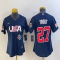 Youth 2023 World Cup #27 Mike Trout blue USA majestic baseball jerseys 05