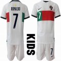 2022 World cup Portugal team #7 Ronaldo white Kid soccer jerseys away