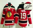 Chicago Blackhawks #19 Jonathan Toews Red hockey Hooded Sweatshirt-Signature