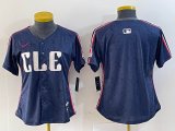 Women Nike Cleveland Indians blank blue majestic baseball jersey-BD 06