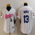 Women Nike Los Angeles Dodgers #13 Max Muncy white pink fashion MLB baseball Jersey-Joint name-BD 03