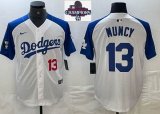 2024 World Series Champions Nike Los Angeles Dodgers #13 Max Muncy white blue fashion majestic baseball Jersey 03