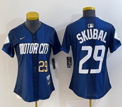 Women Nike Detroit Tigers #29 Tarik Skubal blue Majestic baseball jerseys city version 01