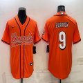 Nike Cincinnati Bengals #9 Joe Burrow orange baseball jerseys Joint name-BD