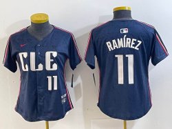 Women Nike Cleveland Indians #11 Jose Ramirez blue majestic baseball jersey-BD 09