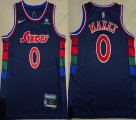 Nike Philadelphia 76ers #0 Tyrese Maxey blue red basketball Jerseys 75th -XD