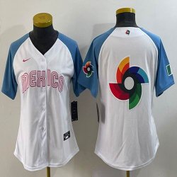 Women 2023 World Cup Mexico blank white skyblue majestic baseball jerseys 08