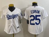 Women Los Angeles Dodgers #25 Tommy Edman white majestic baseball Jersey 01