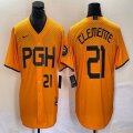 Nike Pittsburgh Pirates #21 Roberto Clemente gold majestic baseball jerseys city version-BD 02